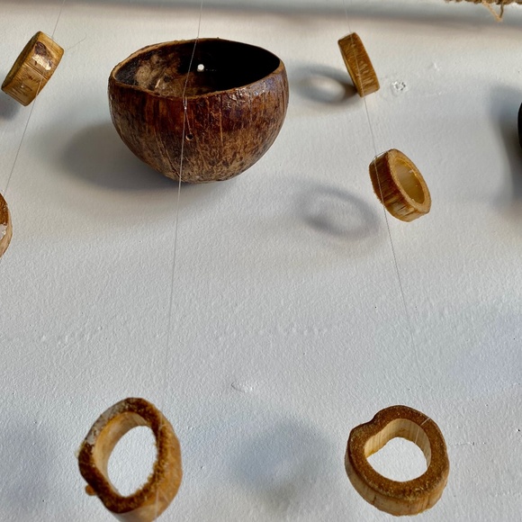 36” x 24” coconut shell and bamboo indoor wind-chime/wall decor/wall hanging - Picture 2 of 5